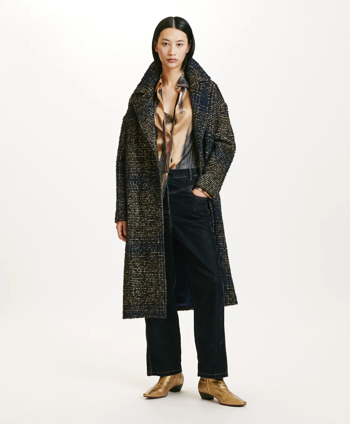 Momoni Manteaux*MANTEAU FONTAINEBLEAU EN CARREAUX BOUCLÉ - Noir/Bleu