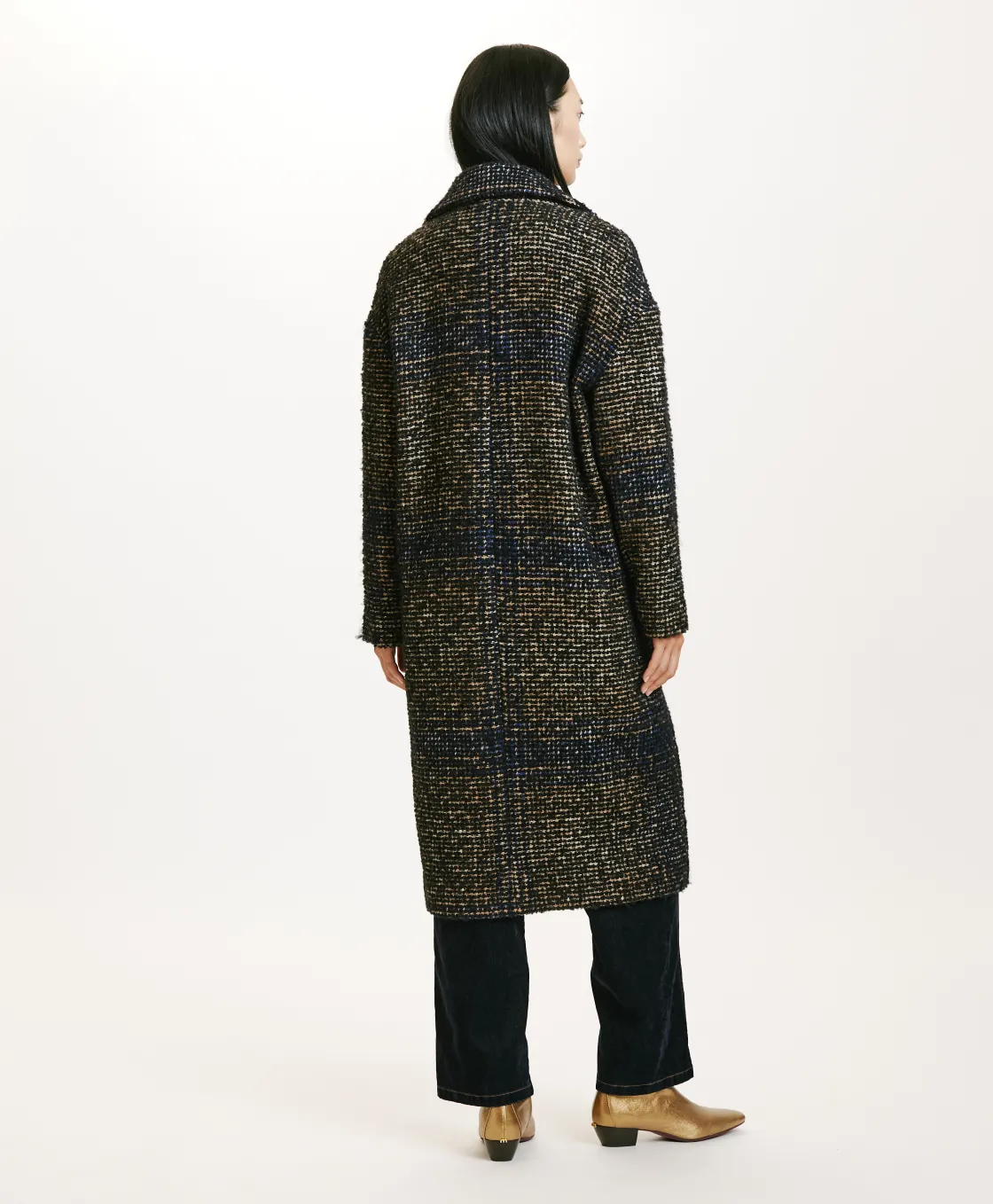 Momoni Manteaux*MANTEAU FONTAINEBLEAU EN CARREAUX BOUCLÉ - Noir/Bleu