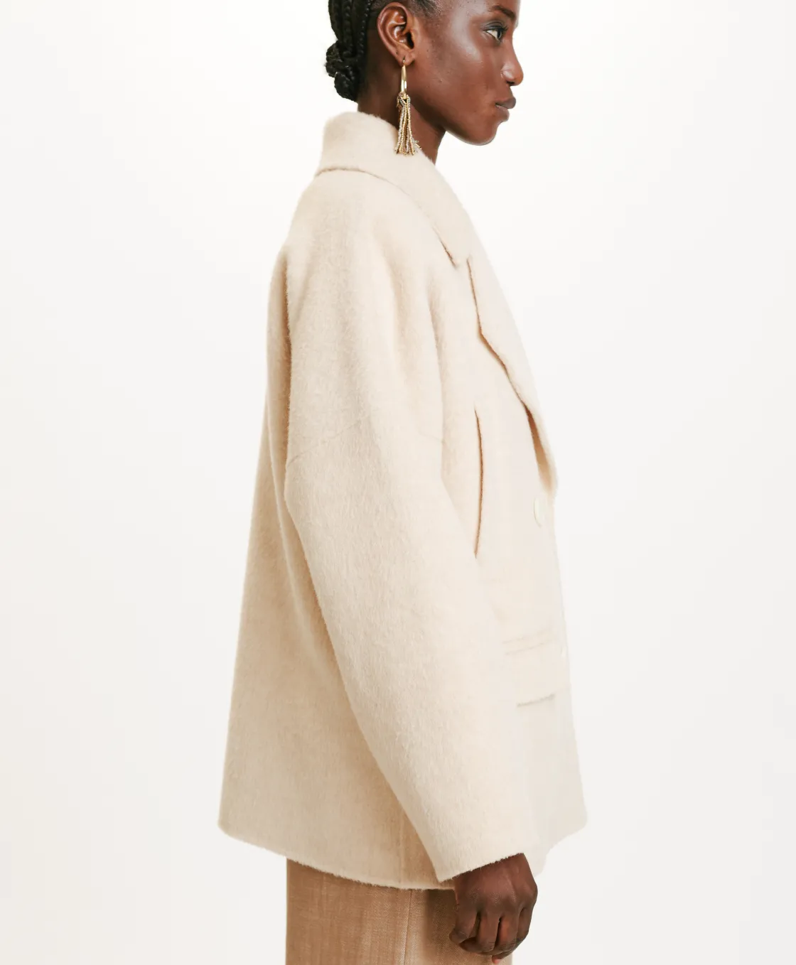 Momoni Manteaux*MANTEAU ICHIKA BIS EN PANNE DOUBLE LAINE ALPAGA - Beige