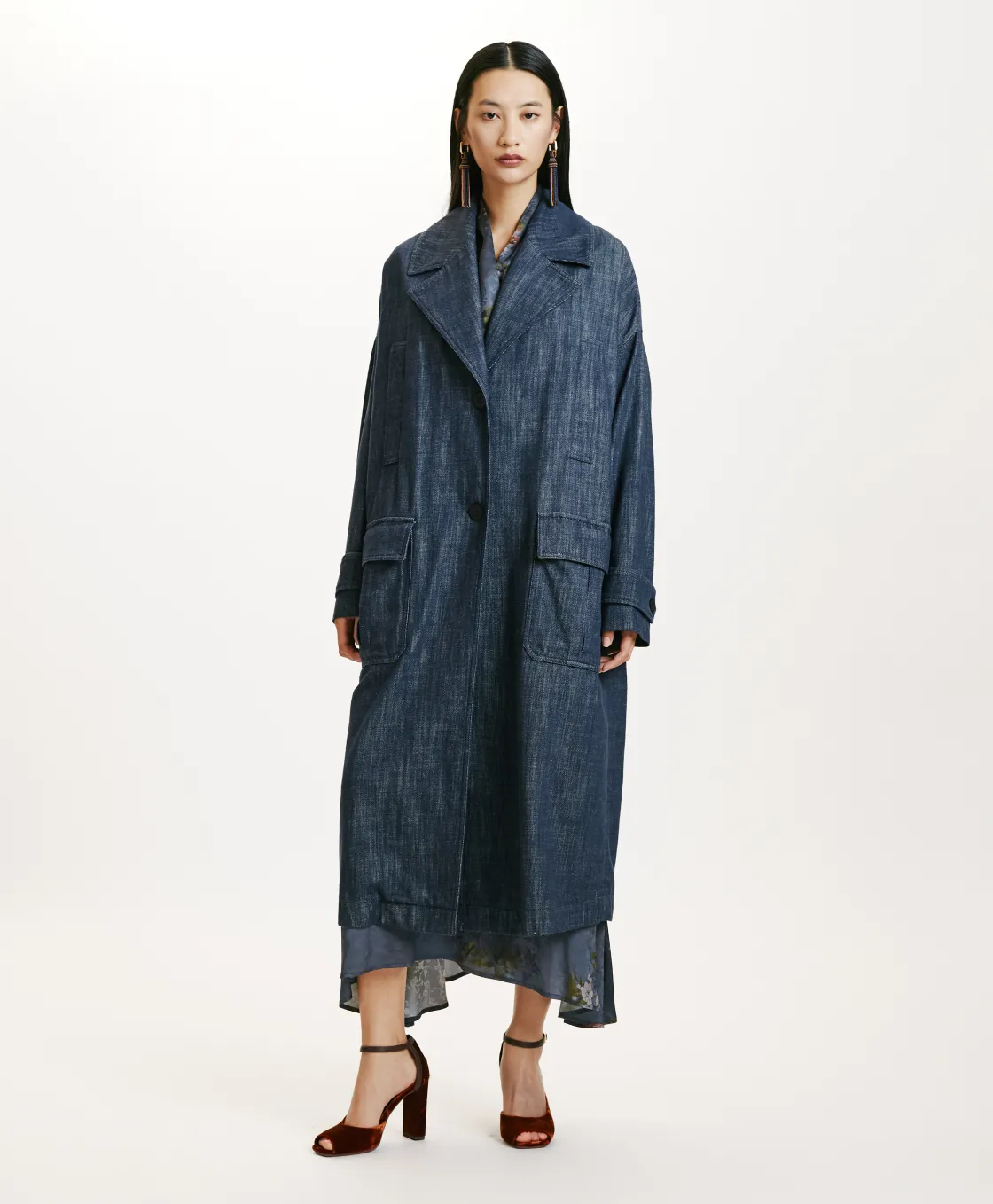 Momoni Manteaux*MANTEAU JUNKO EN DENIM COULEUR FERME - BLEU JEAN BleuJean