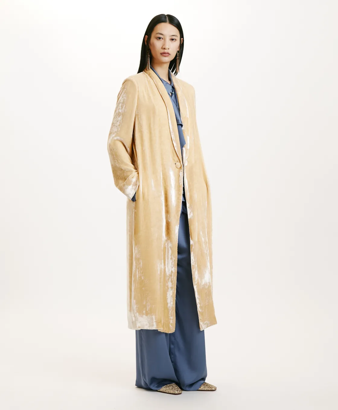 Momoni Manteaux*MANTEAU KATA ÉLÉGANT EN VELOURS DE VISCOSE SOIE - Champagne