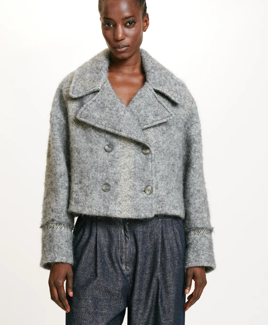 Momoni Manteaux*MANTEAU KENPI EN PANNE LAINE ALPAGA EN GAZE - Gris