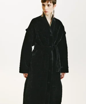 Momoni Manteaux*MANTEAU KISO EN VELOURS MÉLANGE DE SOIE MATELASSÉ - Noir