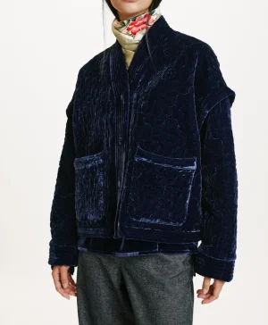 Momoni Manteaux*MANTEAU KUMA EN VELOURS MÉLANGE DE SOIE MATELASSÉ - Indigo