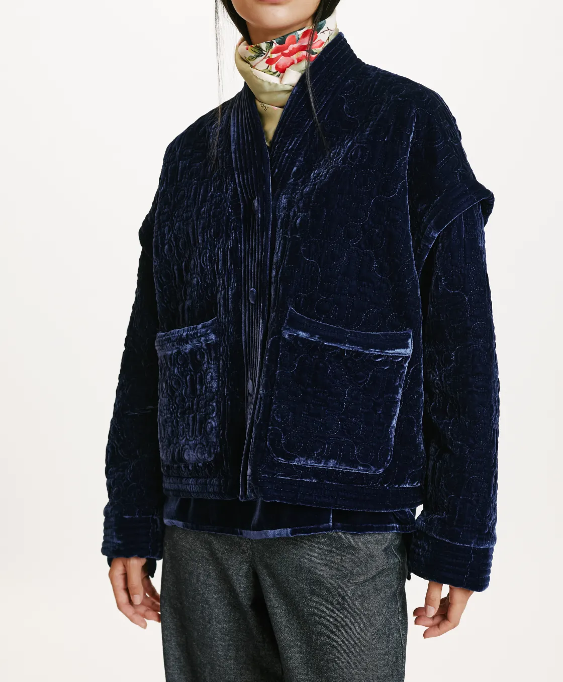 Momoni Manteaux*MANTEAU KUMA EN VELOURS MÉLANGE DE SOIE MATELASSÉ - Indigo