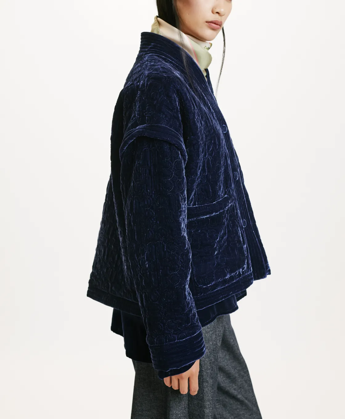 Momoni Manteaux*MANTEAU KUMA EN VELOURS MÉLANGE DE SOIE MATELASSÉ - Indigo