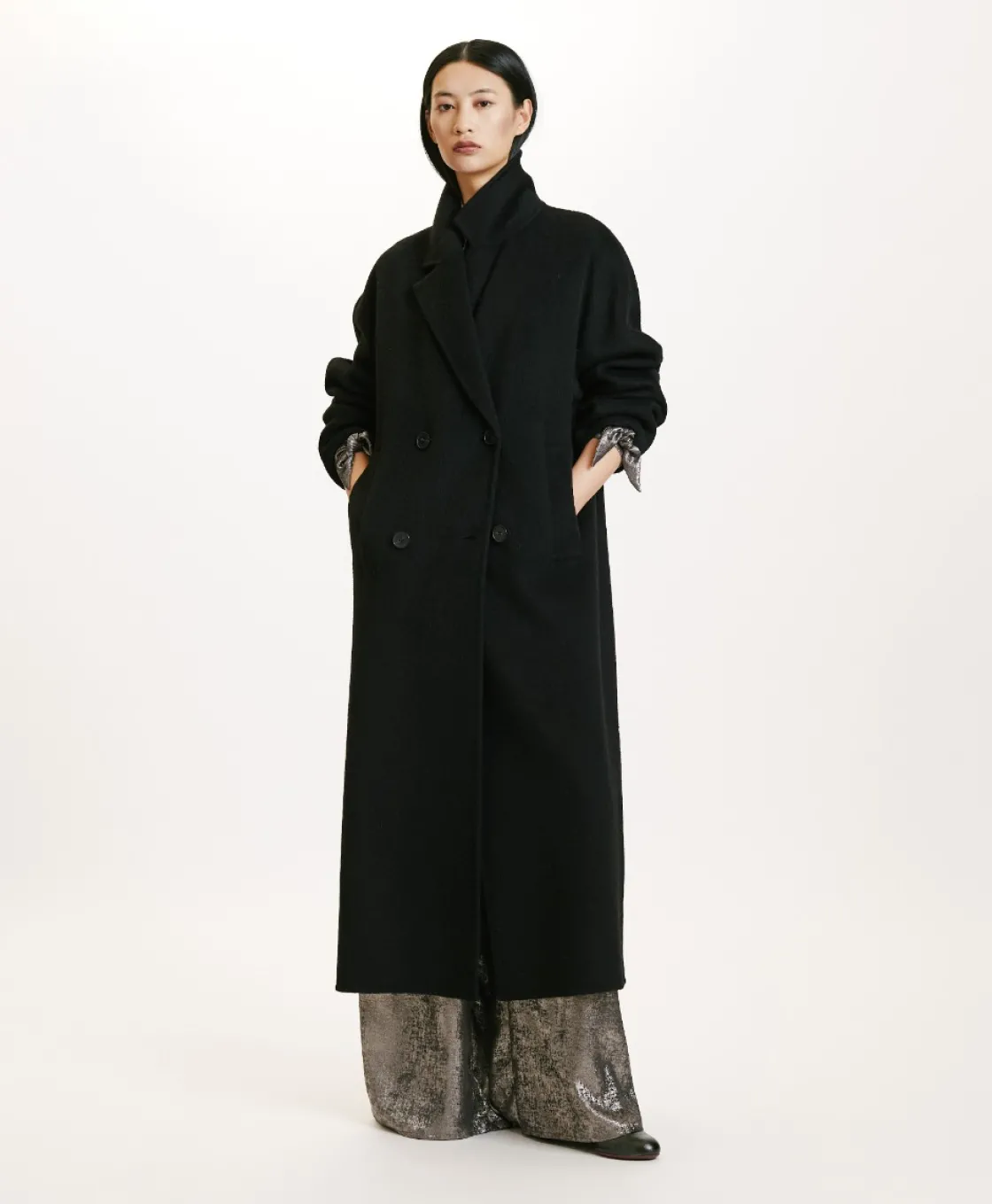 Momoni Manteaux*MANTEAU SAKURA EN PANNE DOUBLE LAINE ALPAGA - Noir