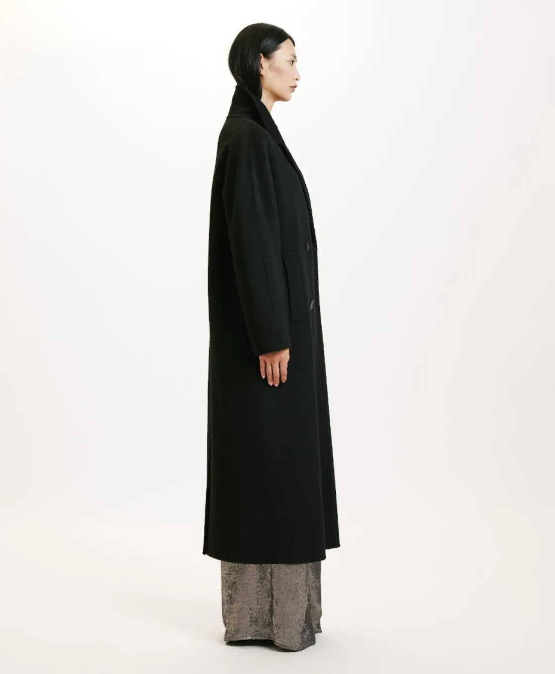 Momoni Manteaux*MANTEAU SAKURA EN PANNE DOUBLE LAINE ALPAGA - Noir