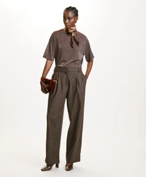 Momoni Pantalons*PANTALON ADAM EN CHEVRON MÉLANGE LAINE BICOLORE - Acajou/Amande