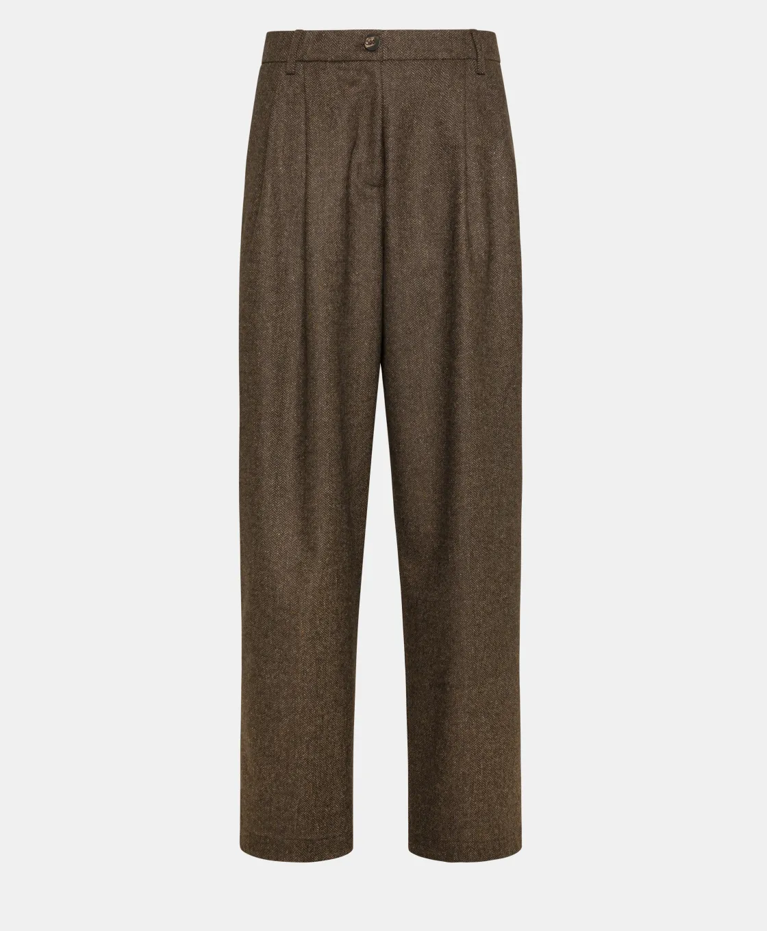 Momoni Pantalons*PANTALON ADAM EN CHEVRON MÉLANGE LAINE BICOLORE - Acajou/Amande