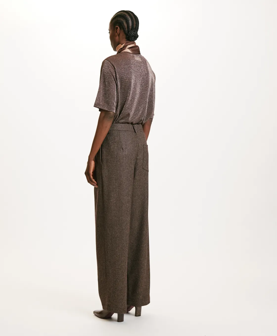 Momoni Pantalons*PANTALON ADAM EN CHEVRON MÉLANGE LAINE BICOLORE - Acajou/Amande