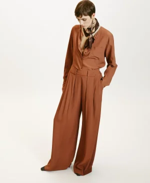 Momoni Costumes*PANTALON ASPEN EN ACÉTATE/SOIE UNI - Amande