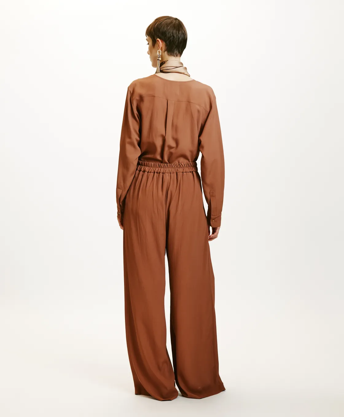 Momoni Costumes*PANTALON ASPEN EN ACÉTATE/SOIE UNI - Amande