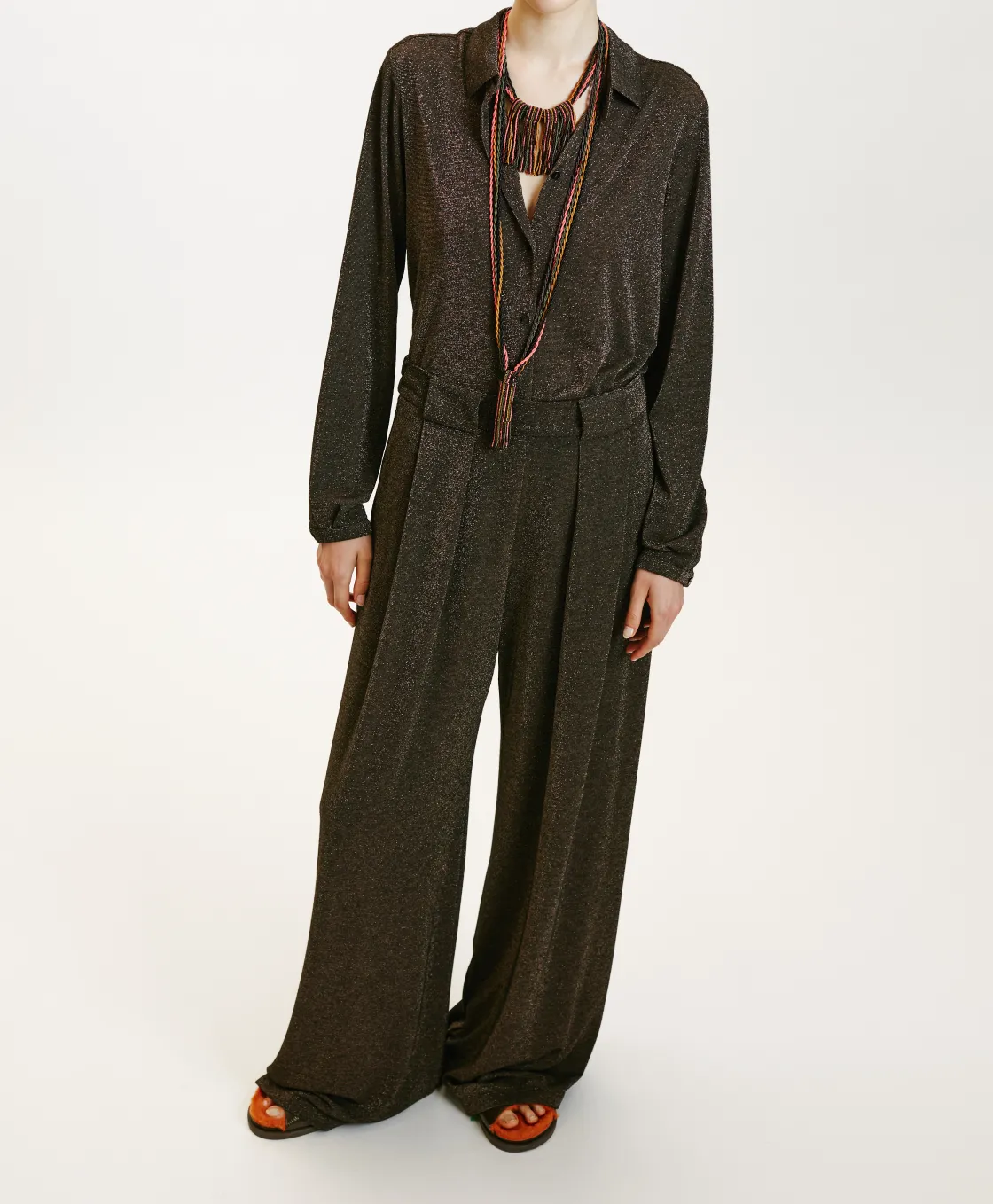 Momoni Costumes*PANTALON ASPEN EN JERSEY LUREX - Cuivre