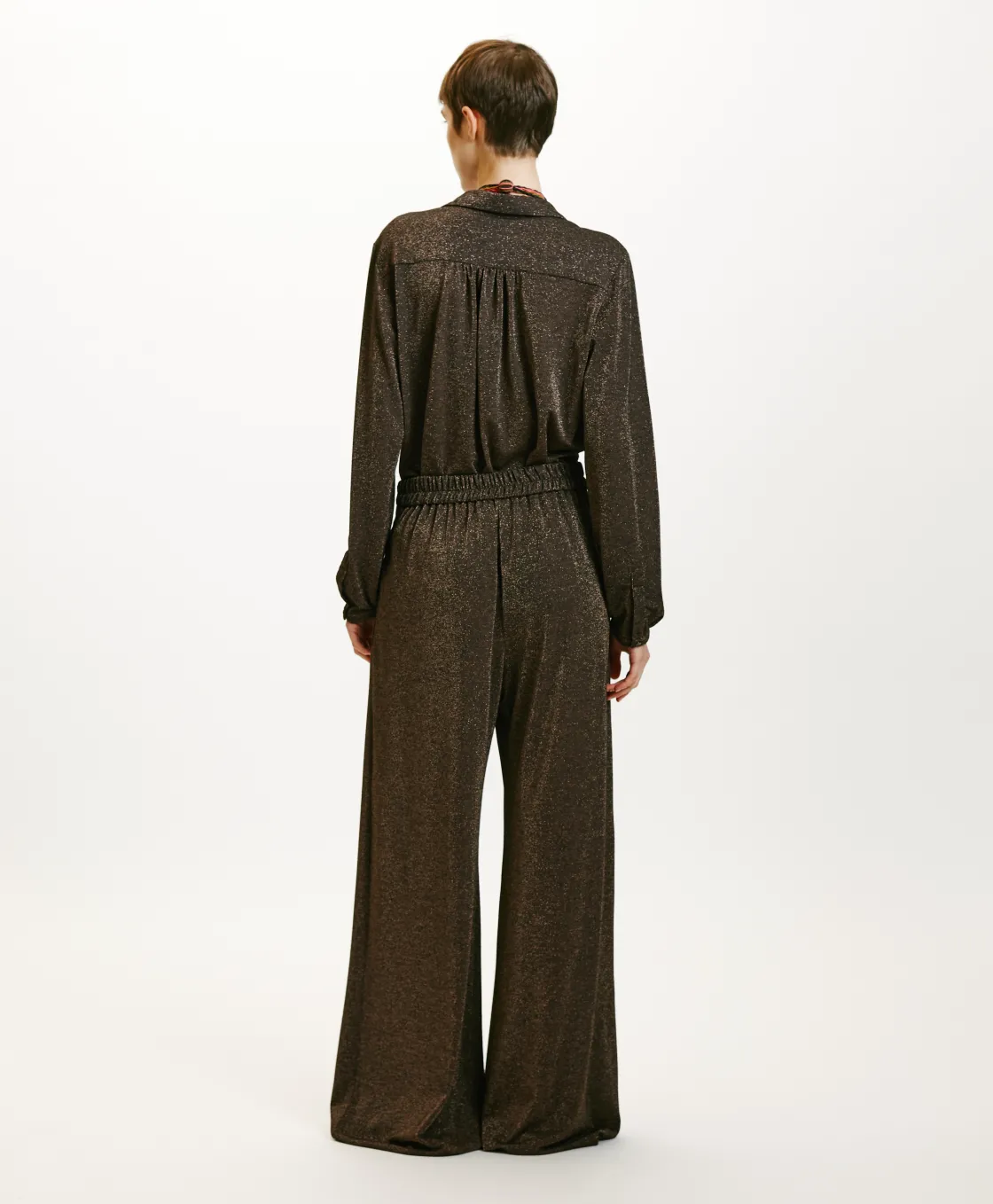 Momoni Costumes*PANTALON ASPEN EN JERSEY LUREX - Cuivre