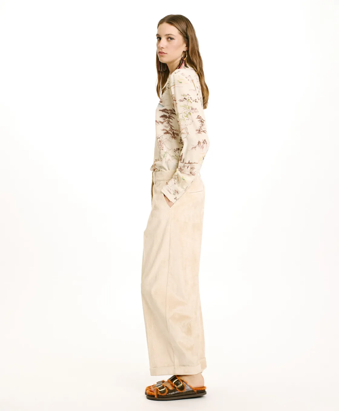 Momoni Pantalons*PANTALON DANGO EN VELOURS CÔTELÉ STRETCH - CRÈME Crème