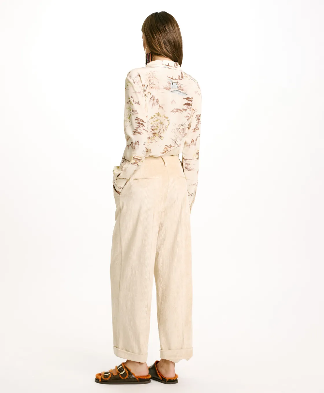 Momoni Pantalons*PANTALON DANGO EN VELOURS CÔTELÉ STRETCH - CRÈME Crème