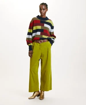 Momoni Pantalons*PANTALON GRECALE BIS EN VELOURS MILLERAIE STRETCH - VERT MATCHA VertMatcha