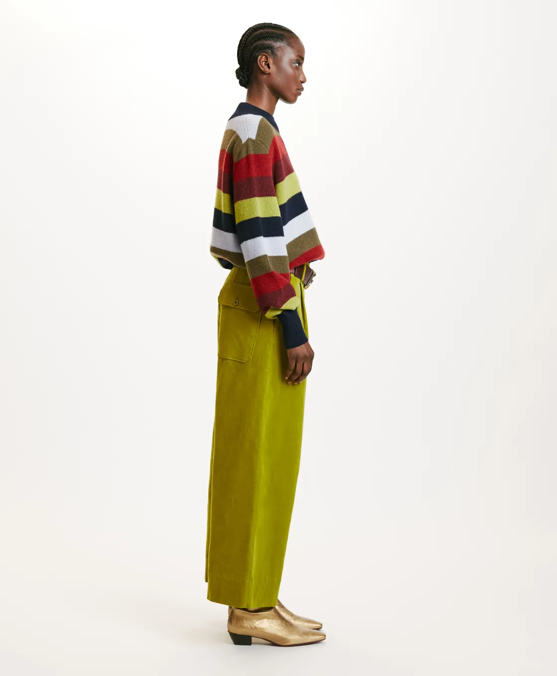 Momoni Pantalons*PANTALON GRECALE BIS EN VELOURS MILLERAIE STRETCH - VERT MATCHA VertMatcha