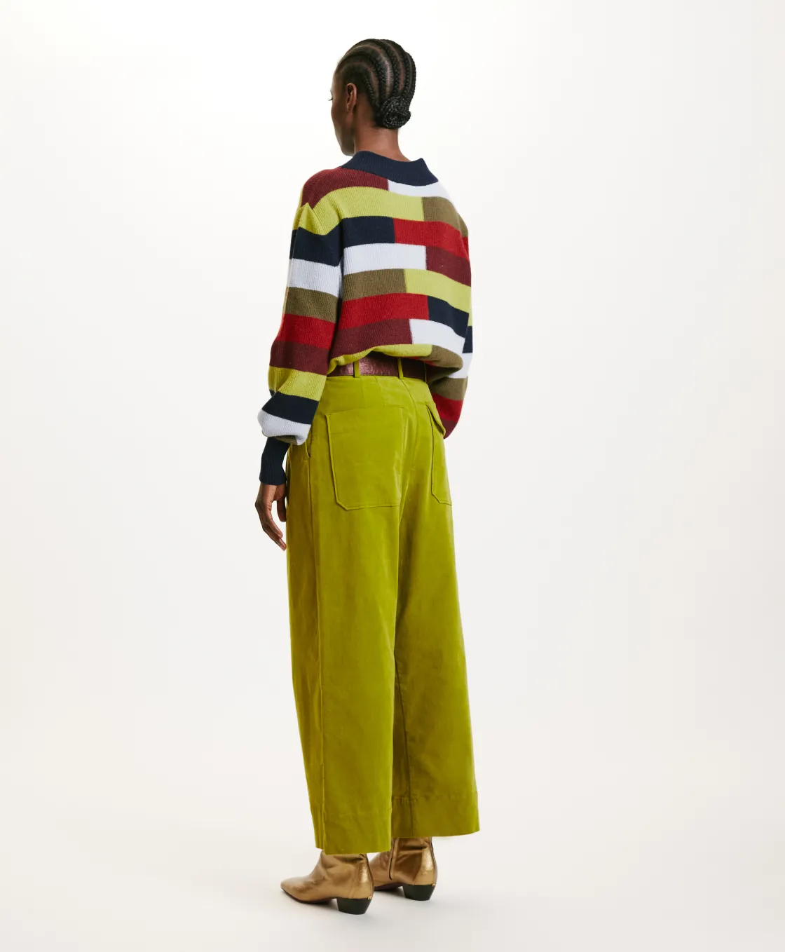 Momoni Pantalons*PANTALON GRECALE BIS EN VELOURS MILLERAIE STRETCH - VERT MATCHA VertMatcha