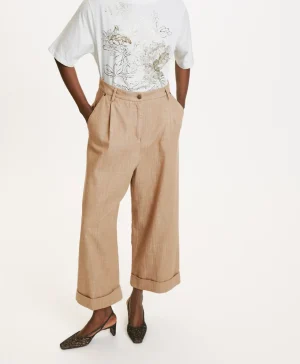 Momoni Pantalons*PANTALON GRECALE EN DENIM COULEUR FERME - Amande