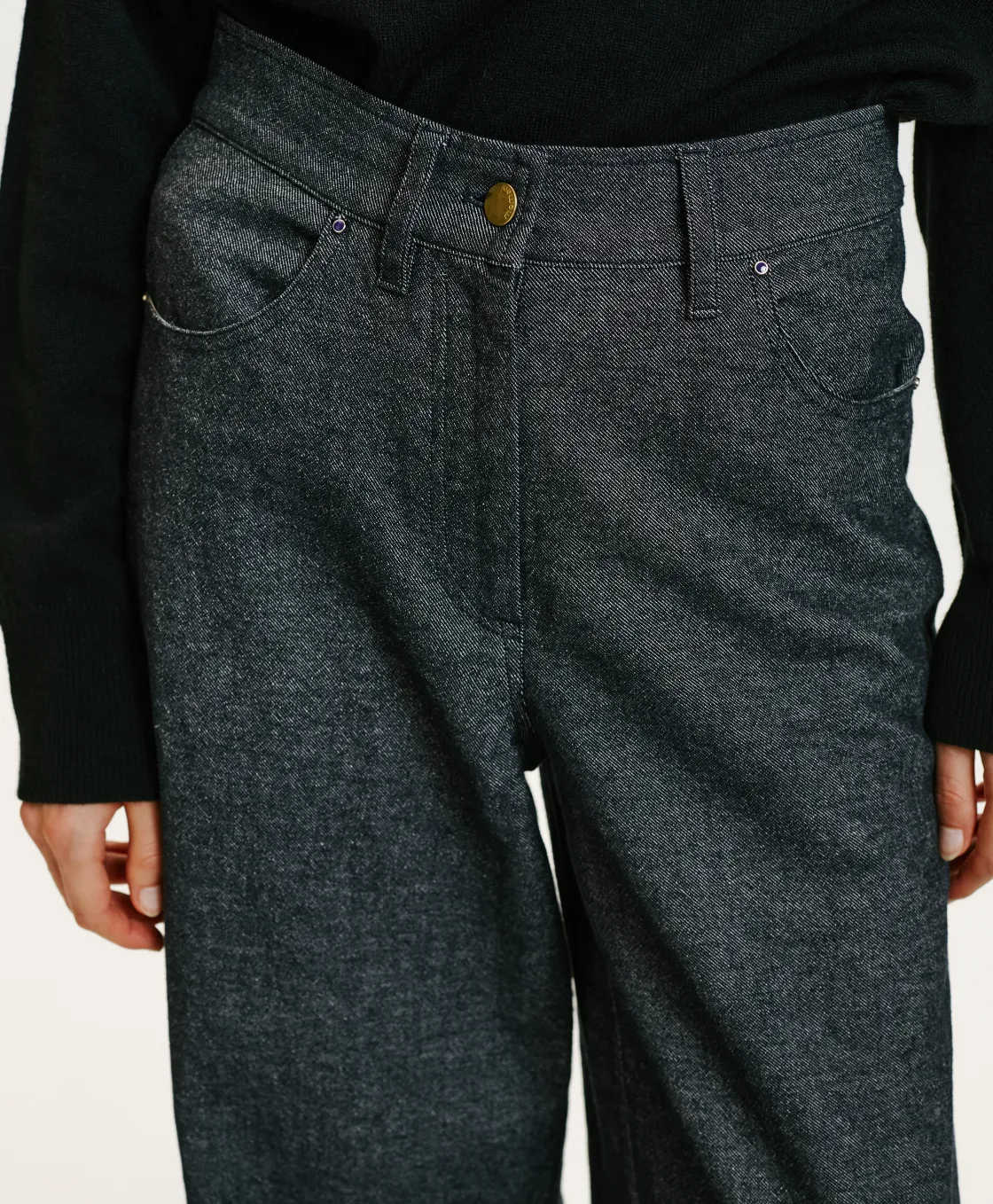 Momoni Pantalons*PANTALON GUSTAVE EN DENIM COTON LAINE STRETCH - BLEU JEAN BleuJean