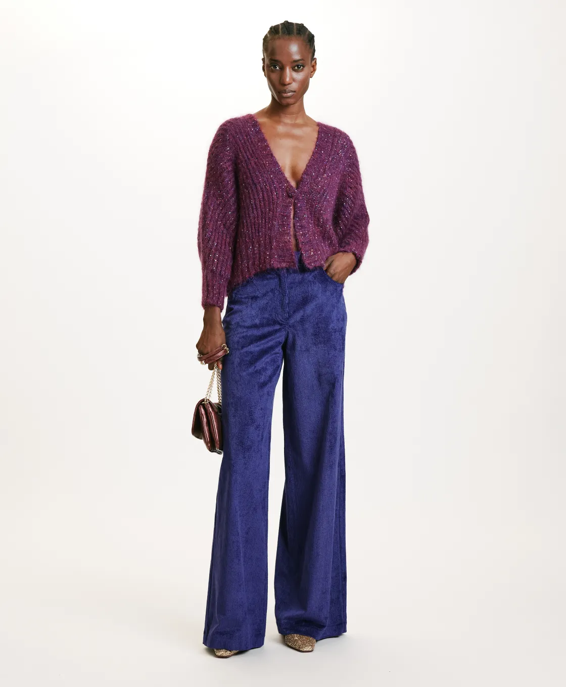 Momoni Pantalons*PANTALON GUSTAVE EN VELOURS CÔTELÉ STRETCH - Bleu