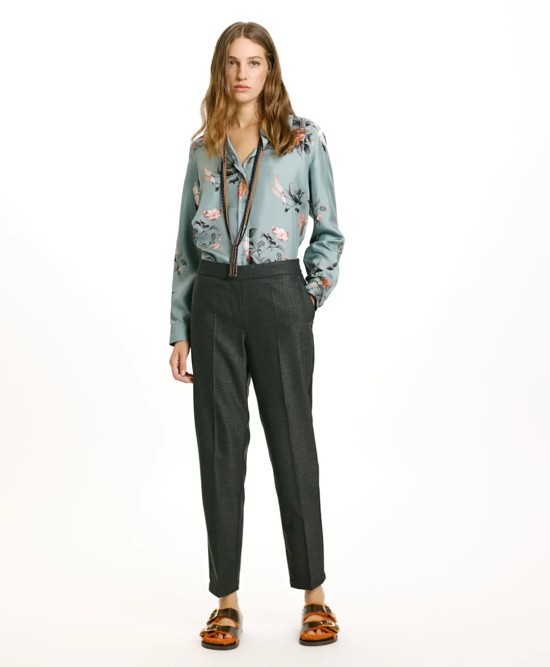 Momoni Pantalons*PANTALON HAITI EN CHEVRON VISCOSE LAINE STRETCH - GRIS CHARBON GrisCharbon