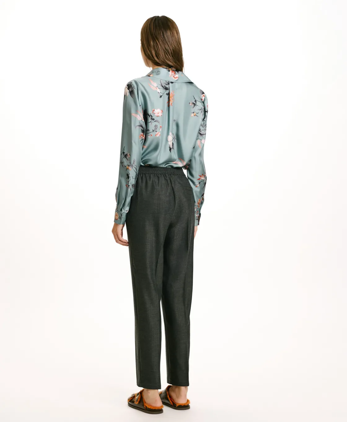 Momoni Pantalons*PANTALON HAITI EN CHEVRON VISCOSE LAINE STRETCH - GRIS CHARBON GrisCharbon