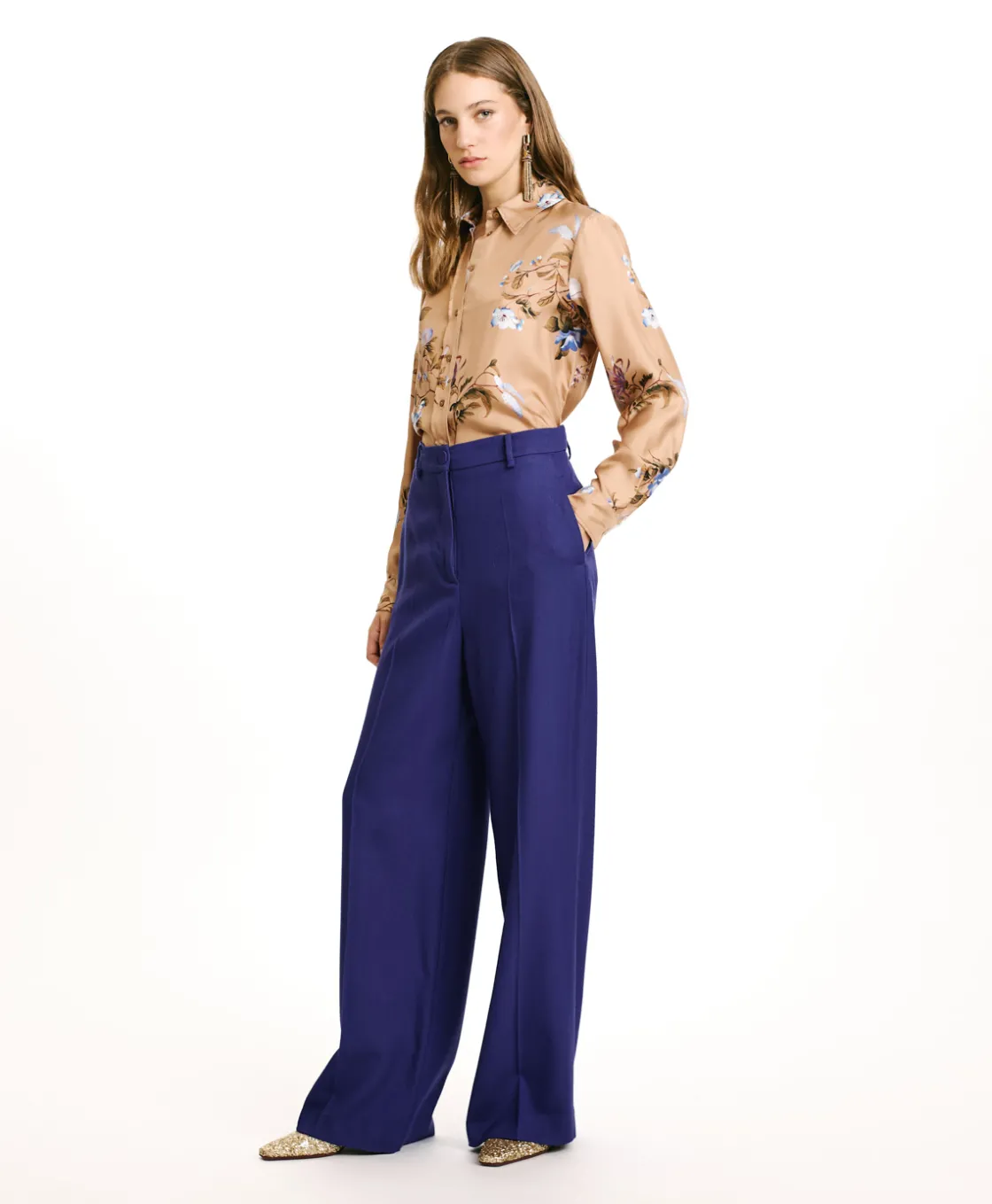 Momoni Pantalons*PANTALON IRUSU EN SERGÉ DE LAINE VISCOSE - Bleu
