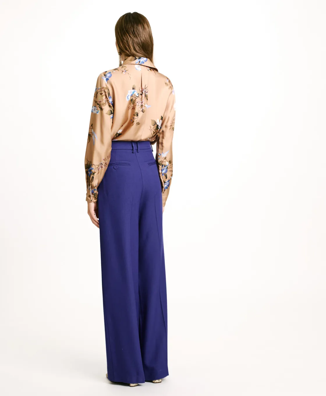 Momoni Pantalons*PANTALON IRUSU EN SERGÉ DE LAINE VISCOSE - Bleu