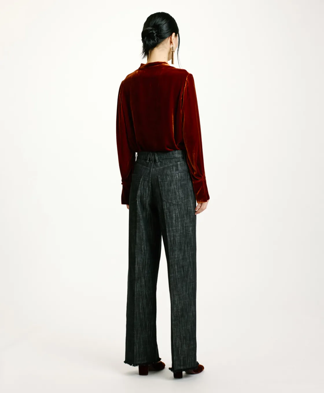 Momoni Pantalons*PANTALON MIYAKO EN DENIM COULEUR FERME - Noir