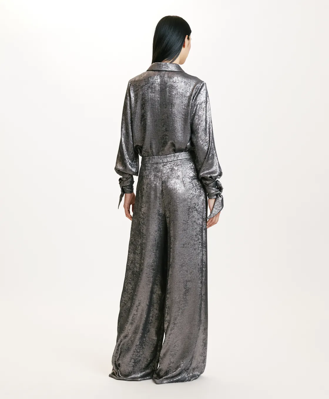 Momoni Pantalons*PANTALON PATRICE EN LAMINÉ FLUIDE - Argent