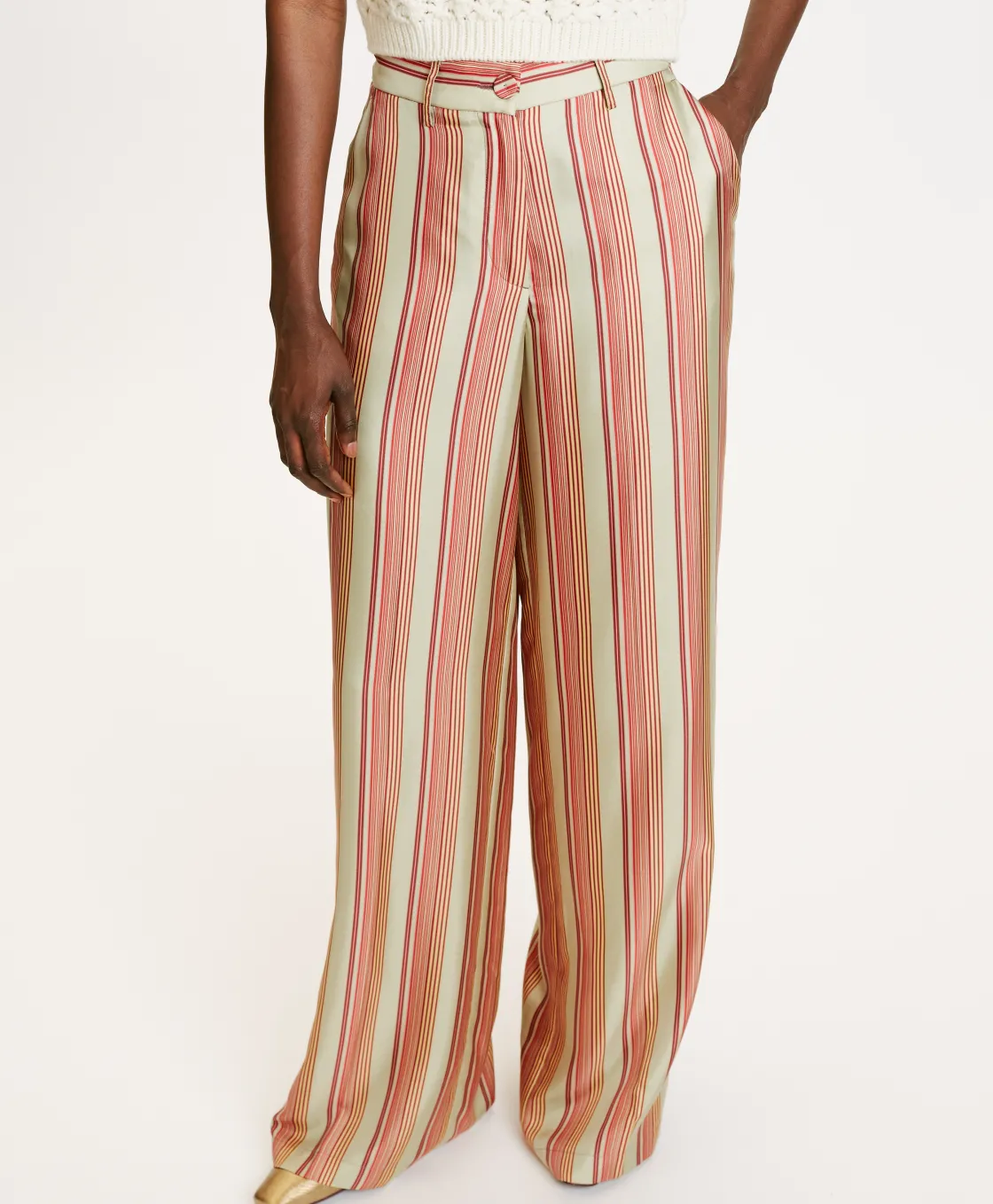 Momoni Pantalons*PANTALON SANSEI EN SERGÉ DE SOIE IMPRIMÉ - VERT AQUA/ROUGE VertAqua/Rouge