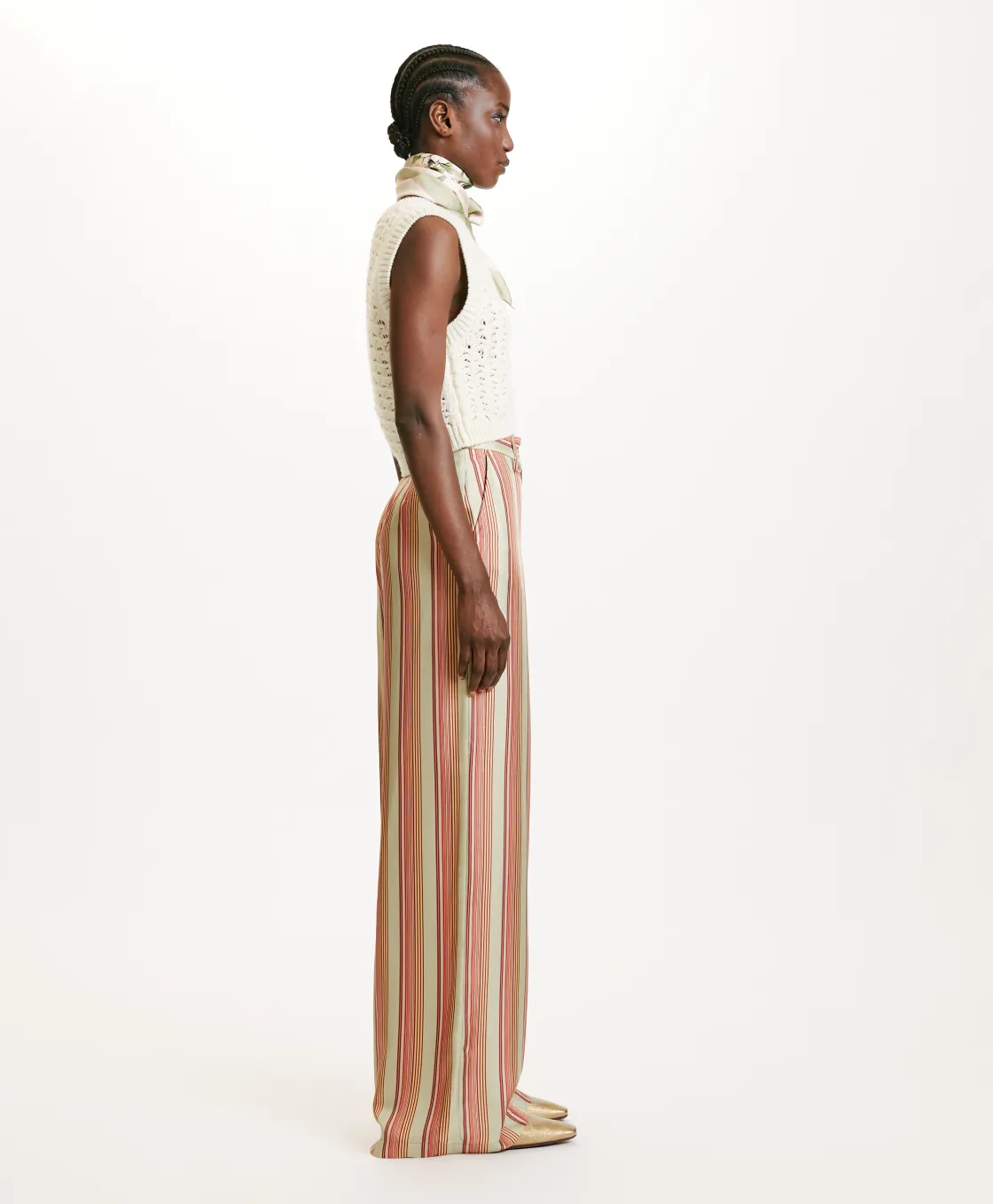 Momoni Pantalons*PANTALON SANSEI EN SERGÉ DE SOIE IMPRIMÉ - VERT AQUA/ROUGE VertAqua/Rouge