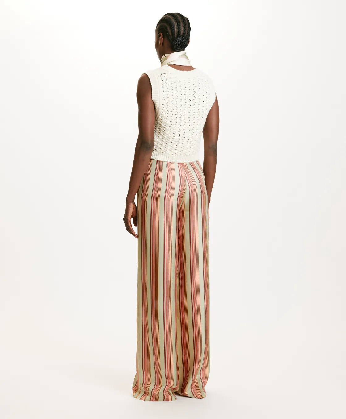 Momoni Pantalons*PANTALON SANSEI EN SERGÉ DE SOIE IMPRIMÉ - VERT AQUA/ROUGE VertAqua/Rouge