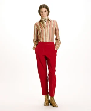 Momoni Pantalons*PANTALON YOKO EN VELOURS MILLERAIE STRETCH - ROUGE CARMIN RougeCarmin