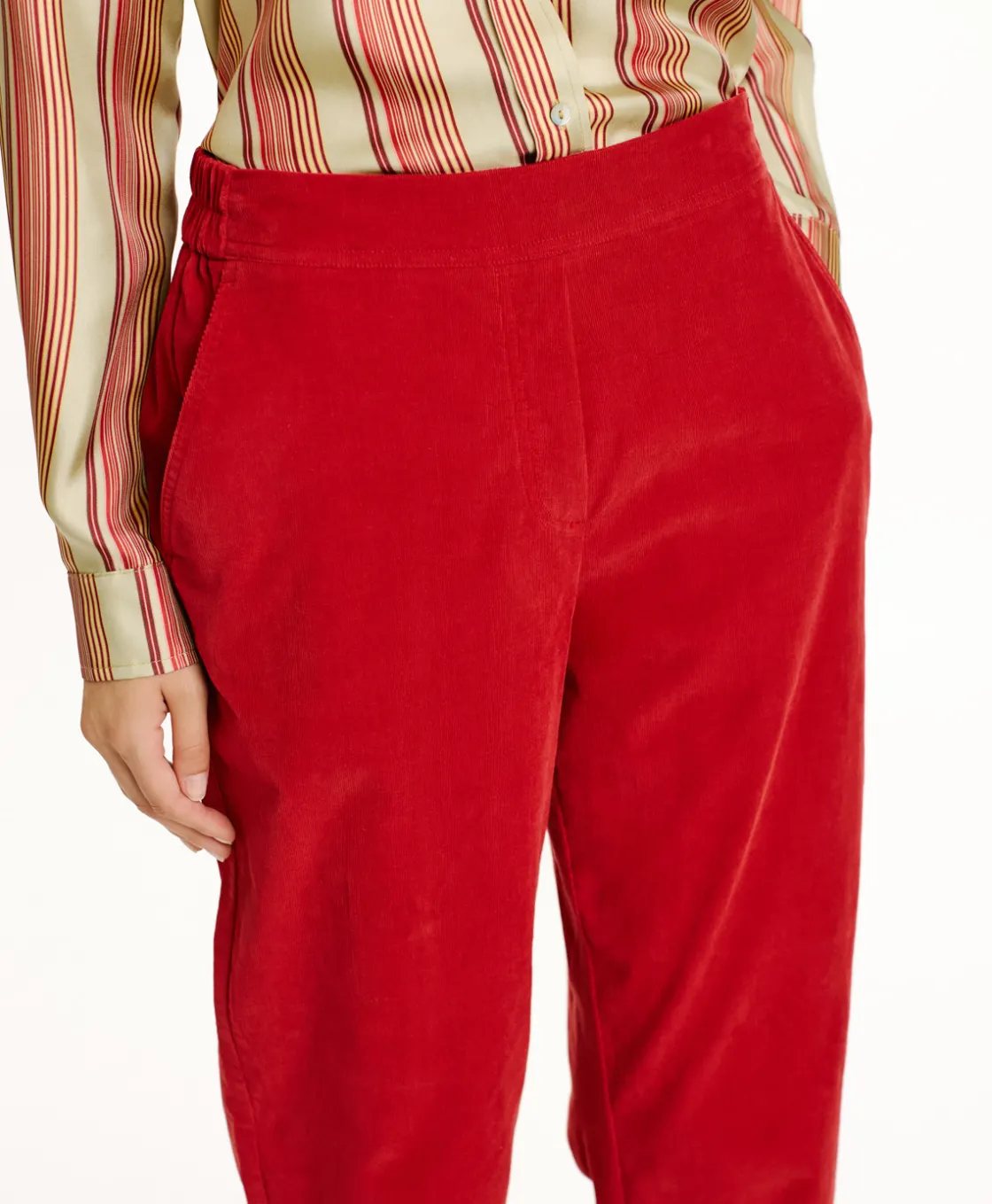 Momoni Pantalons*PANTALON YOKO EN VELOURS MILLERAIE STRETCH - ROUGE CARMIN RougeCarmin
