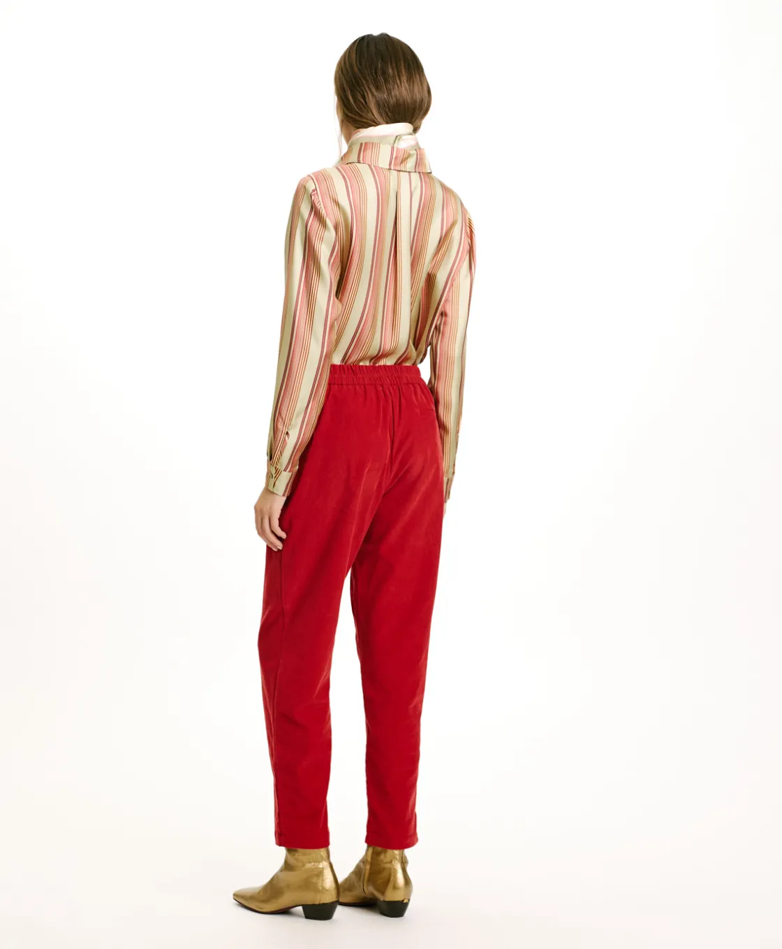 Momoni Pantalons*PANTALON YOKO EN VELOURS MILLERAIE STRETCH - ROUGE CARMIN RougeCarmin