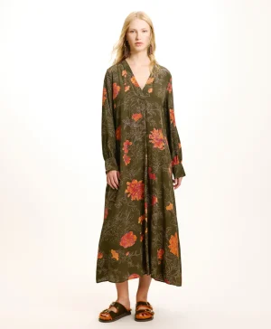 Momoni Robes*ROBE NAO EN CRÊPE DE CHINE IMPRIMÉ - Vert/Lilas