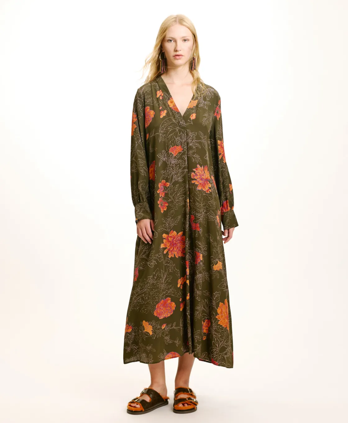 Momoni Robes*ROBE NAO EN CRÊPE DE CHINE IMPRIMÉ - Vert/Lilas