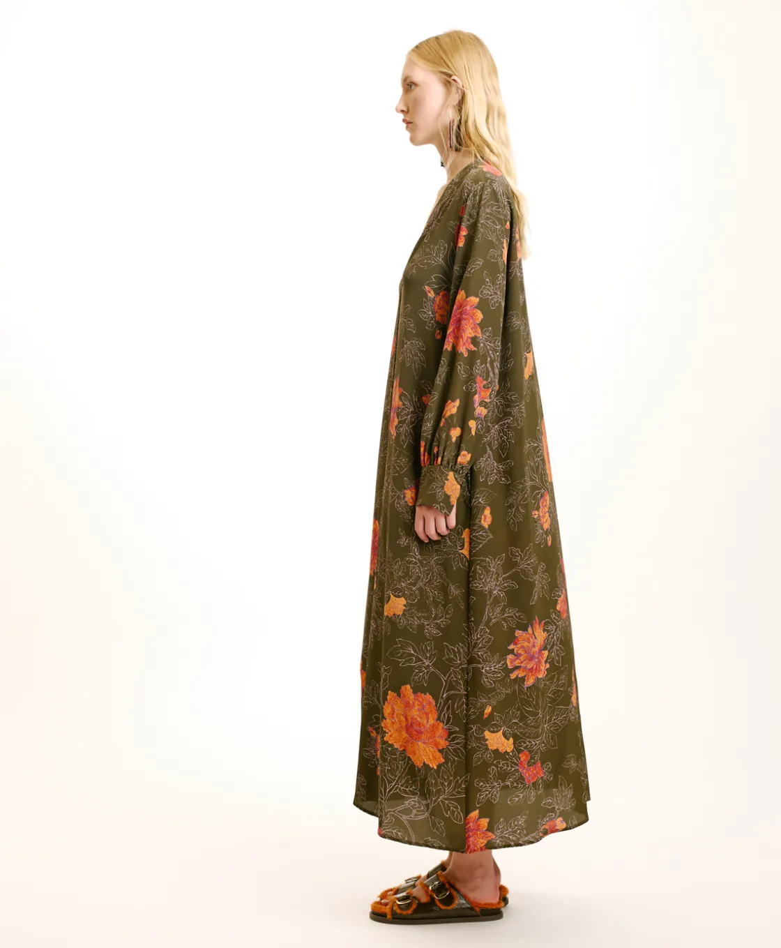 Momoni Robes*ROBE NAO EN CRÊPE DE CHINE IMPRIMÉ - Vert/Lilas