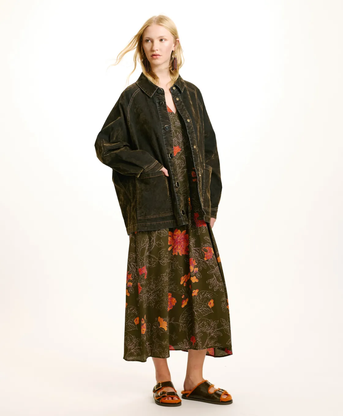 Momoni Robes*ROBE NAO EN CRÊPE DE CHINE IMPRIMÉ - Vert/Lilas