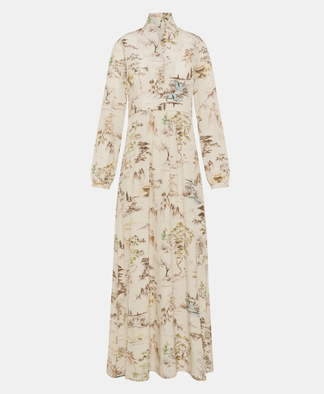 Momoni Robes*ROBE SUITA EN CRÊPE DE CHINE IMPRIMÉ - CRÈME/TABAC Crème/Tabac