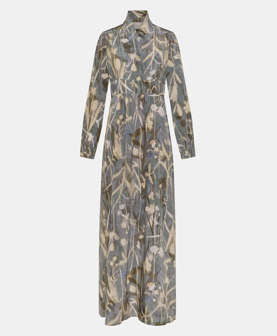 Momoni Robes*ROBE SUITA EN CRÊPE DE CHINE IMPRIMÉ - BLEU POUSSIÉREUX/CRÈME BleuPoussiéreux/Crème