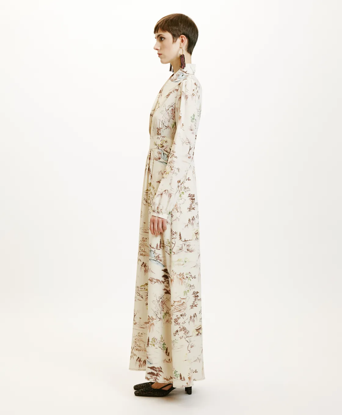 Momoni Robes*ROBE SUITA EN CRÊPE DE CHINE IMPRIMÉ - CRÈME/TABAC Crème/Tabac