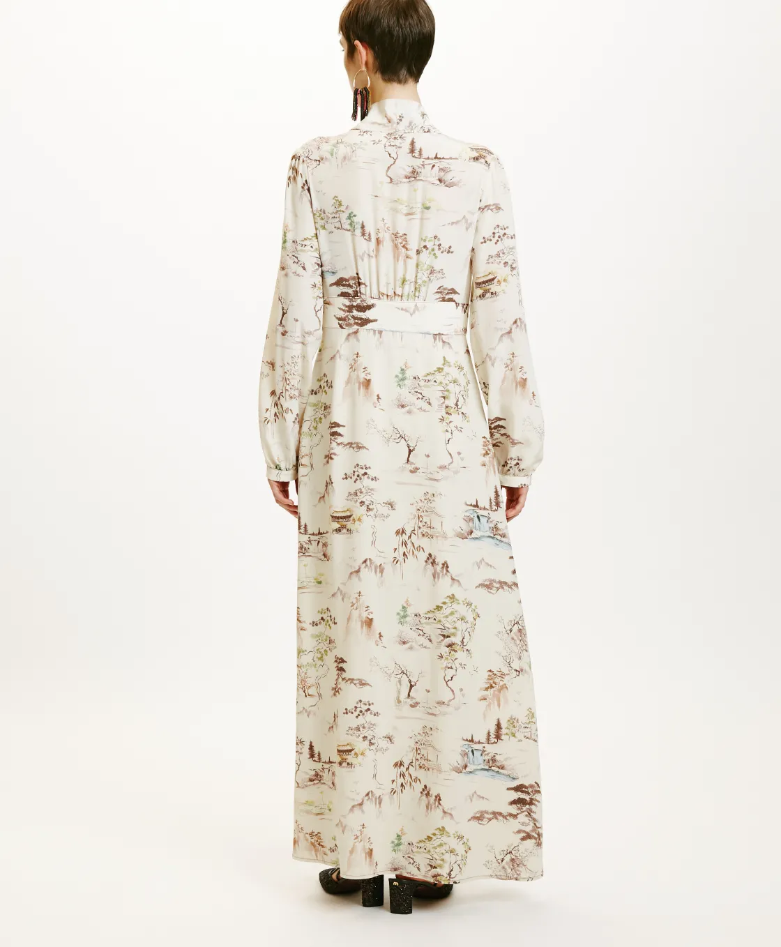 Momoni Robes*ROBE SUITA EN CRÊPE DE CHINE IMPRIMÉ - CRÈME/TABAC Crème/Tabac