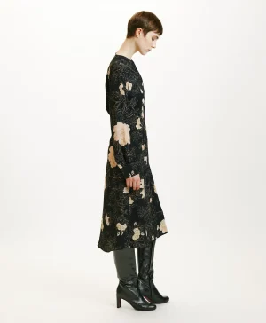 Momoni Robes*ROBE WANI EN CRÊPE DE CHINE IMPRIMÉ - NOIR/ROSE POUDRÉ Noir/RosePoudré