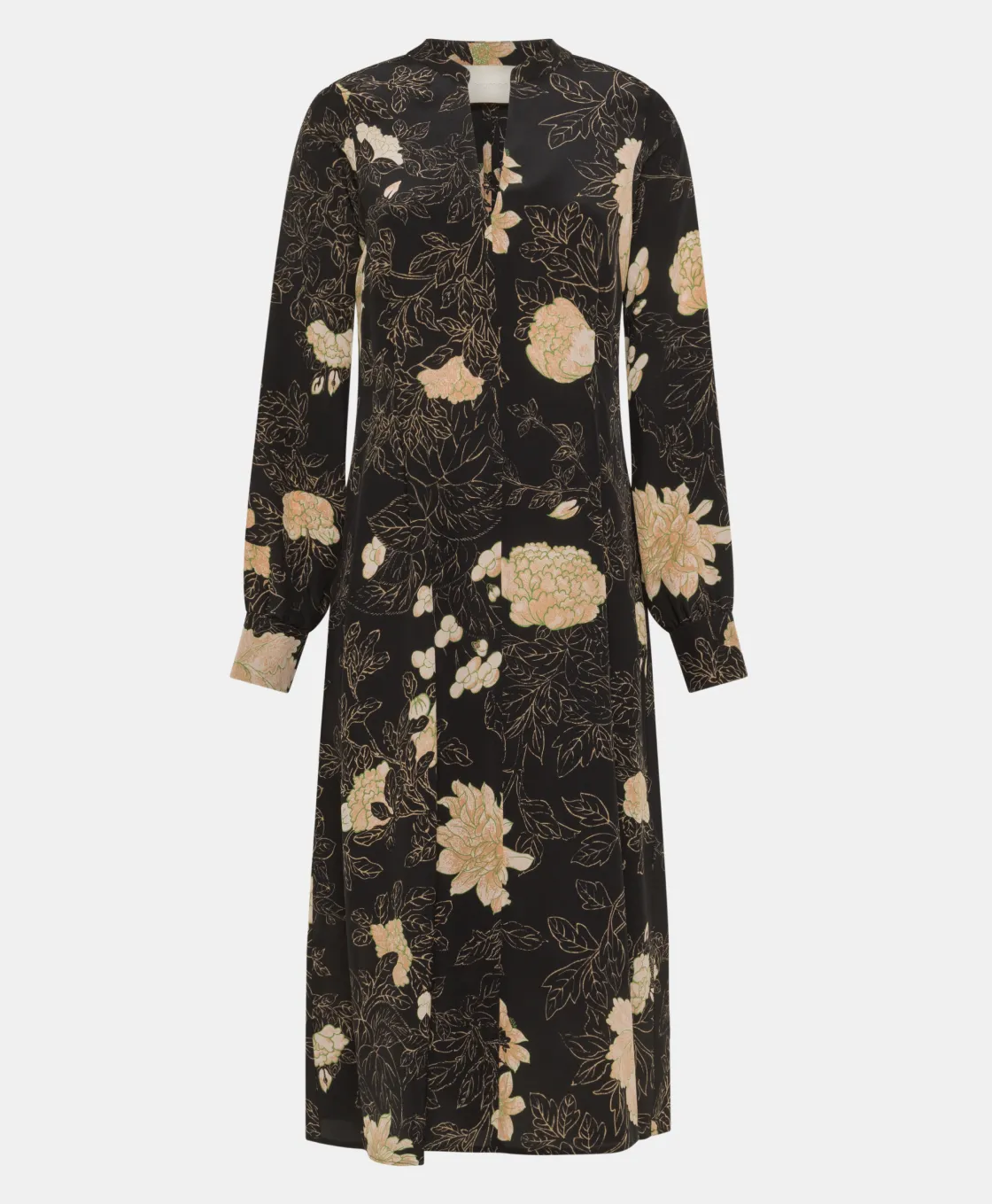 Momoni Robes*ROBE WANI EN CRÊPE DE CHINE IMPRIMÉ - NOIR/ROSE POUDRÉ Noir/RosePoudré