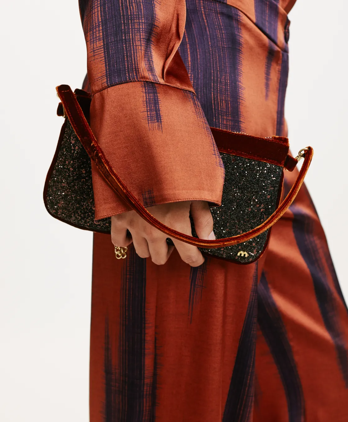 Momoni Sacs Et Pochettes*SAC KUROI BIS EN GLITTER AVEC VELOURS - Bronze/Cuir